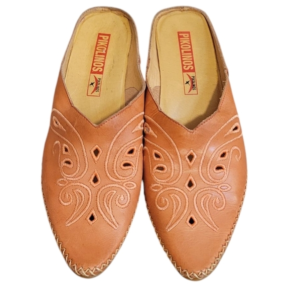 Pikolinos Punched Leather Slip On Mules Western Boho EU 36 / US 6 Tan Brown - Picture 1 of 10
